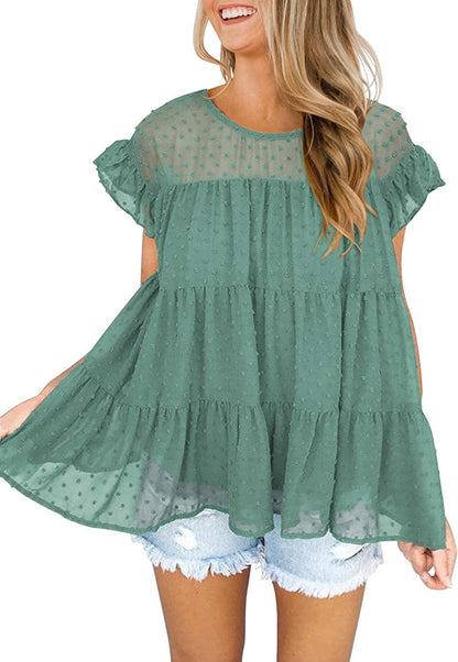 DOROSE Women'S Summer Top Ruffle Loose Casual Sleeveless Blouses Tops Green / Small