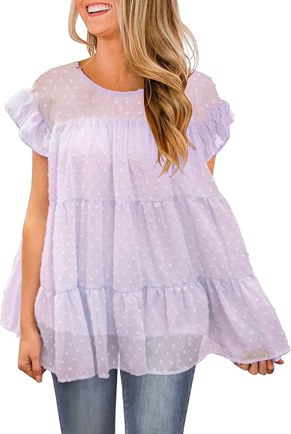 DOROSE Women'S Summer Top Ruffle Loose Casual Sleeveless Blouses Tops Light Purple / Small