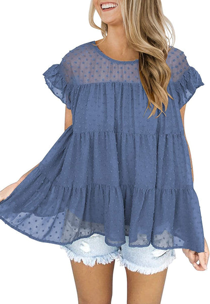DOROSE Women'S Summer Top Ruffle Loose Casual Sleeveless Blouses Tops Blue / Small