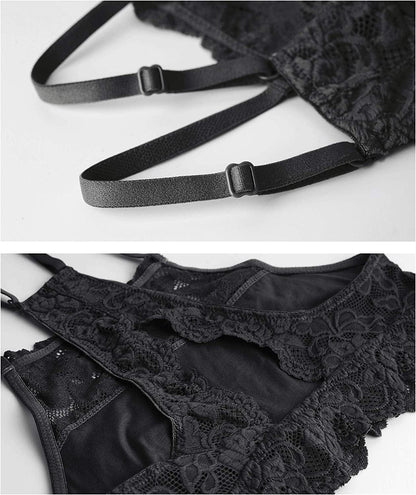 Dotvol High-Neck Lace Bralette for Women Racerback Floral Crop Top Vest Bra