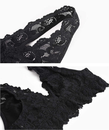 Dotvol Women'S Deep V Neck Plunge Lace Bralette Floral Unpadded Lace Long Line Wirefree Bra