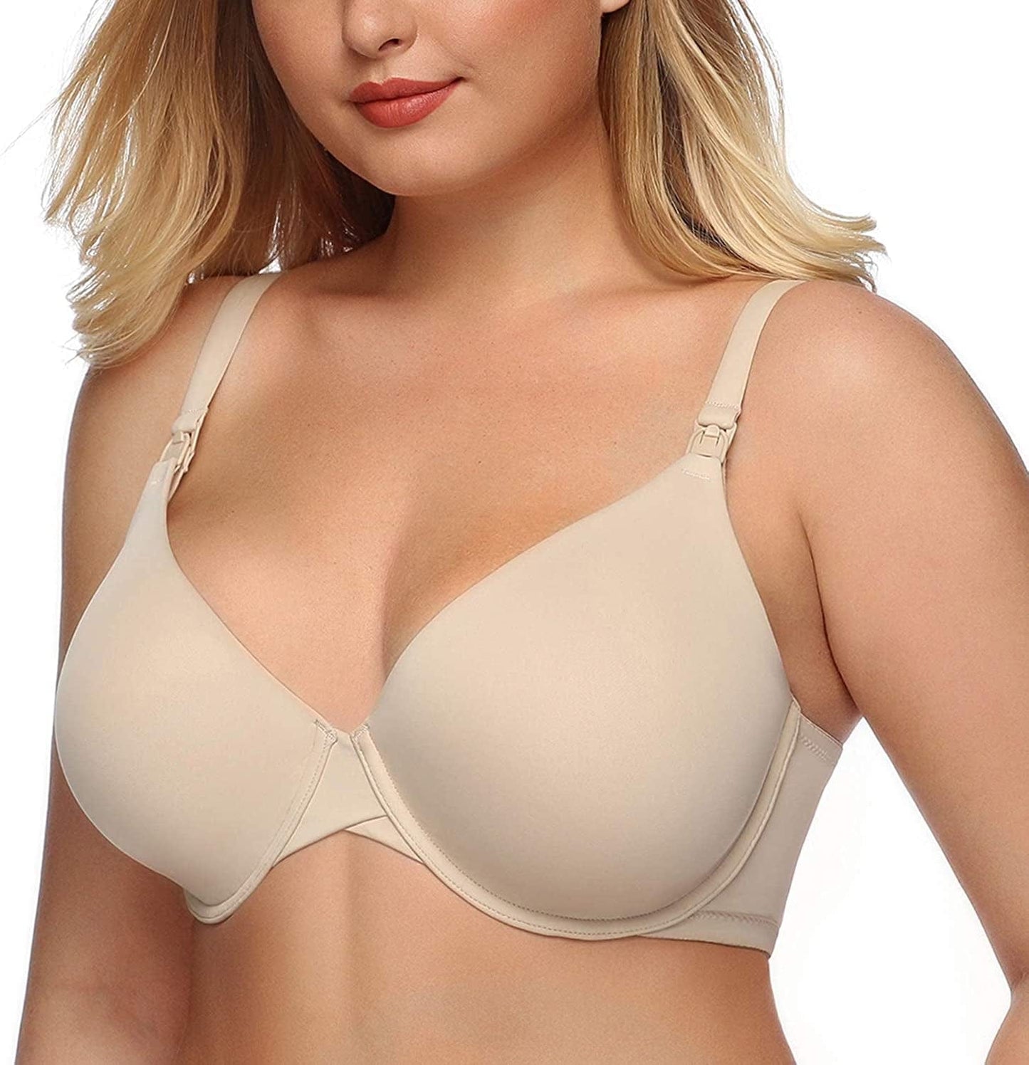 Dotvol Women'S Maternity Nursing Bras for Breastfeeding Clip Full Coverage Back Smoothing Underwire Criss Cross: Beige / 42C