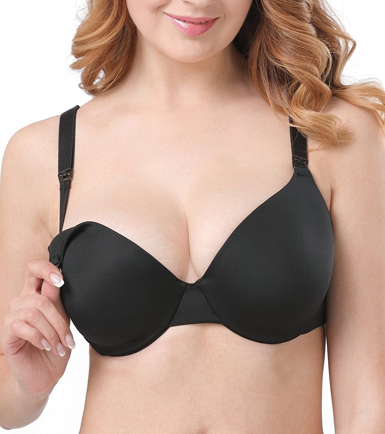 Dotvol Women'S Maternity Nursing Bras for Breastfeeding Clip Full Coverage Back Smoothing Underwire Seamless: Black / 38DDD