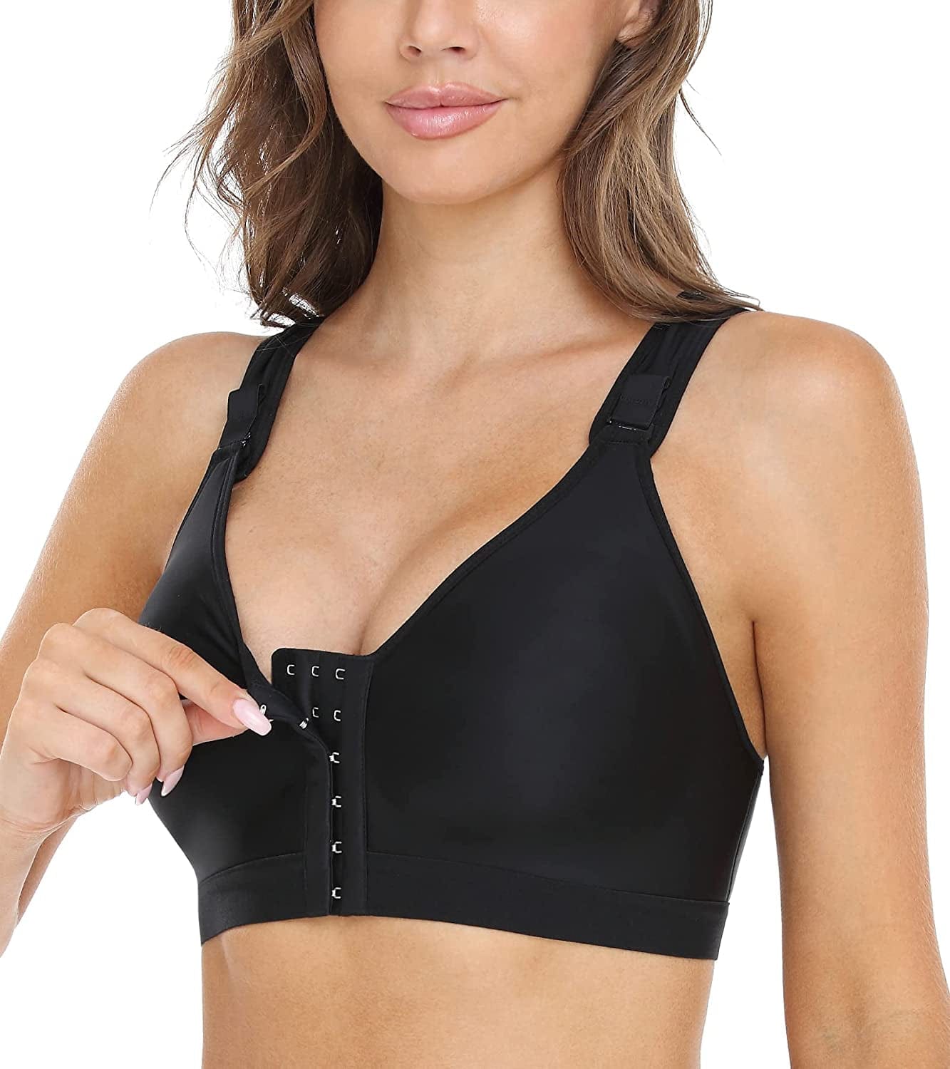Dotvol Women'S Wireless Post-Surgery Front Closure Brassiere Adjustable Wide Strap Bra Black / XX-Large