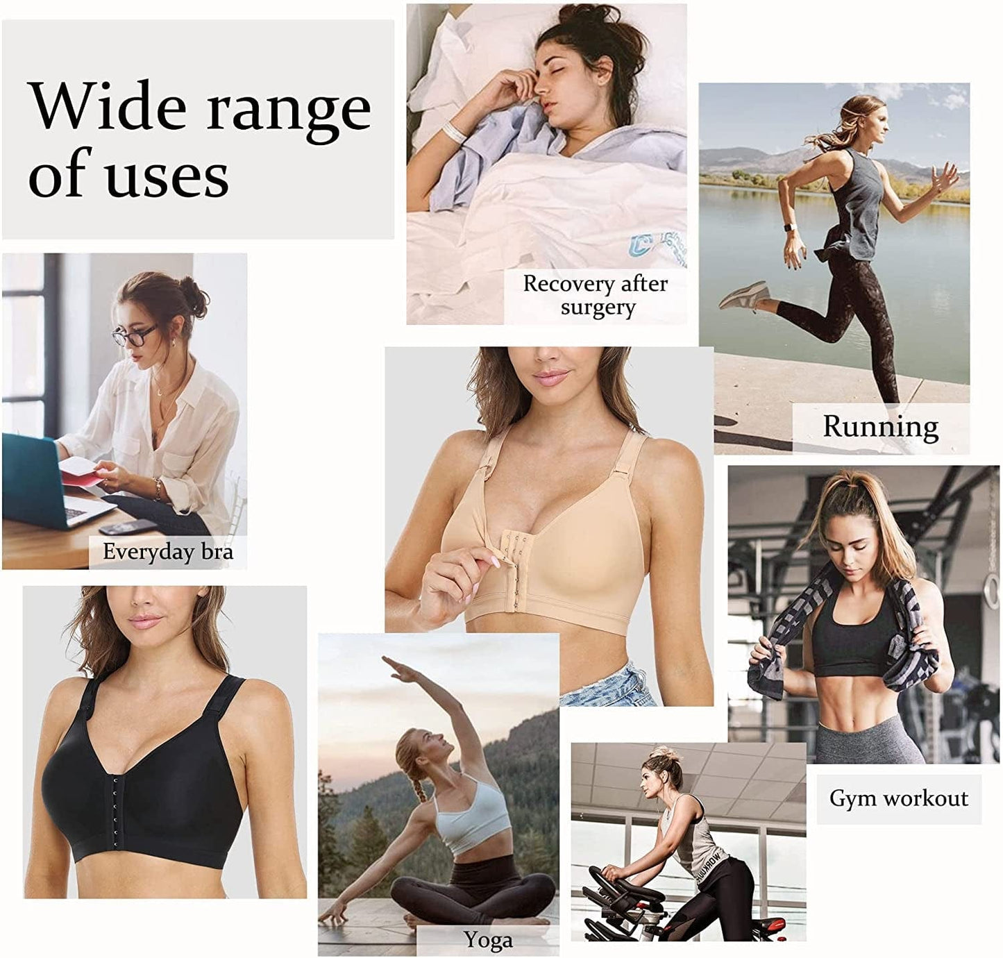 Dotvol Women'S Wireless Post-Surgery Front Closure Brassiere Adjustable Wide Strap Bra