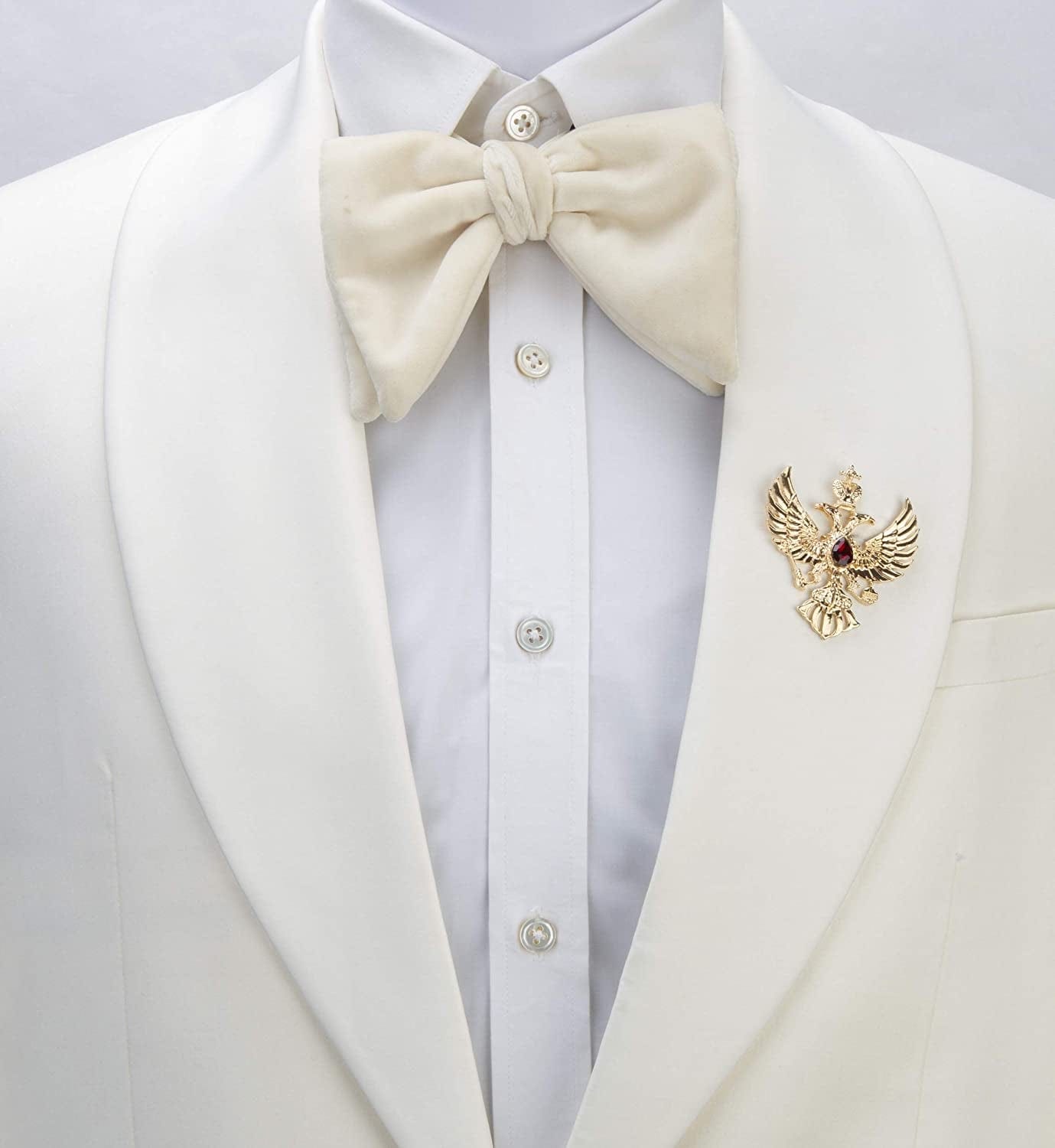 Double Headed Eagle with Winged Stone Detailing Lapel Pin Badge Coat Suit Jacket Wedding Gift Party Shirt Collar Accessories Brooch