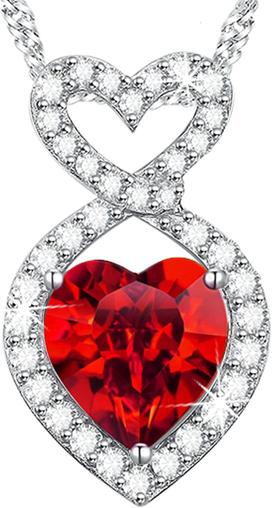 Multiple birthstone color options for infinity hearts mom necklace