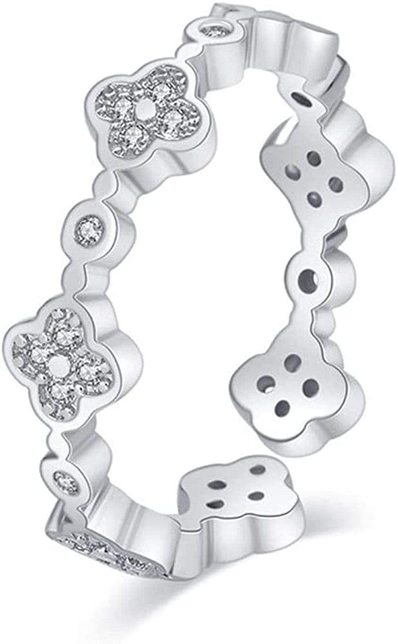 Double Leaf Wrap Rings for Women Dainty Zircon Rings Adjustable Hypoallergenic Four Leaf Clover