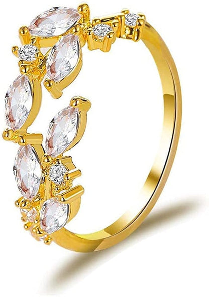 Double Leaf Wrap Rings for Women Dainty Zircon Rings Adjustable Hypoallergenic gold