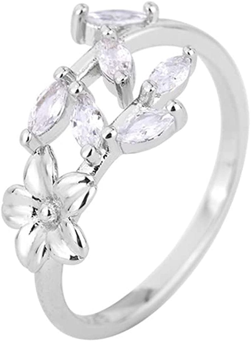 Double Leaf Wrap Rings for Women Dainty Zircon Rings Adjustable Hypoallergenic Sunflower