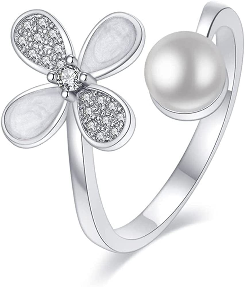 Double Leaf Wrap Rings for Women Dainty Zircon Rings Adjustable Hypoallergenic flower