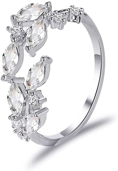 Double Leaf Wrap Rings for Women Dainty Zircon Rings Adjustable Hypoallergenic