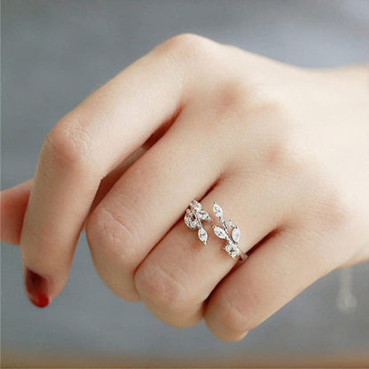 Double Leaf Wrap Rings for Women Dainty Zircon Rings Adjustable Hypoallergenic