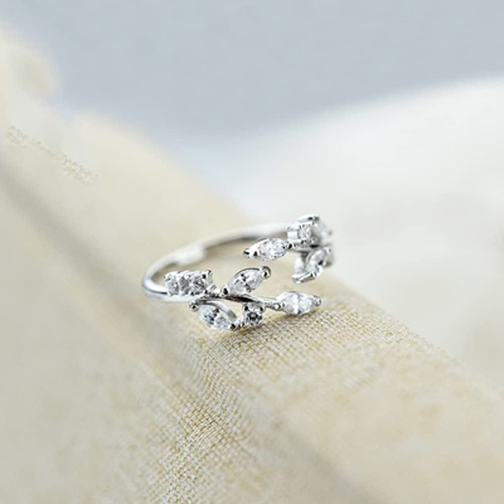 Double Leaf Wrap Rings for Women Dainty Zircon Rings Adjustable Hypoallergenic