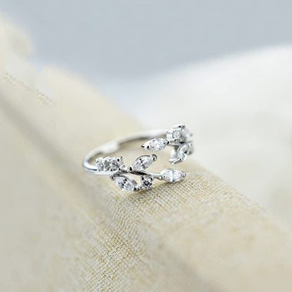 Double Leaf Wrap Rings for Women Dainty Zircon Rings Adjustable Hypoallergenic