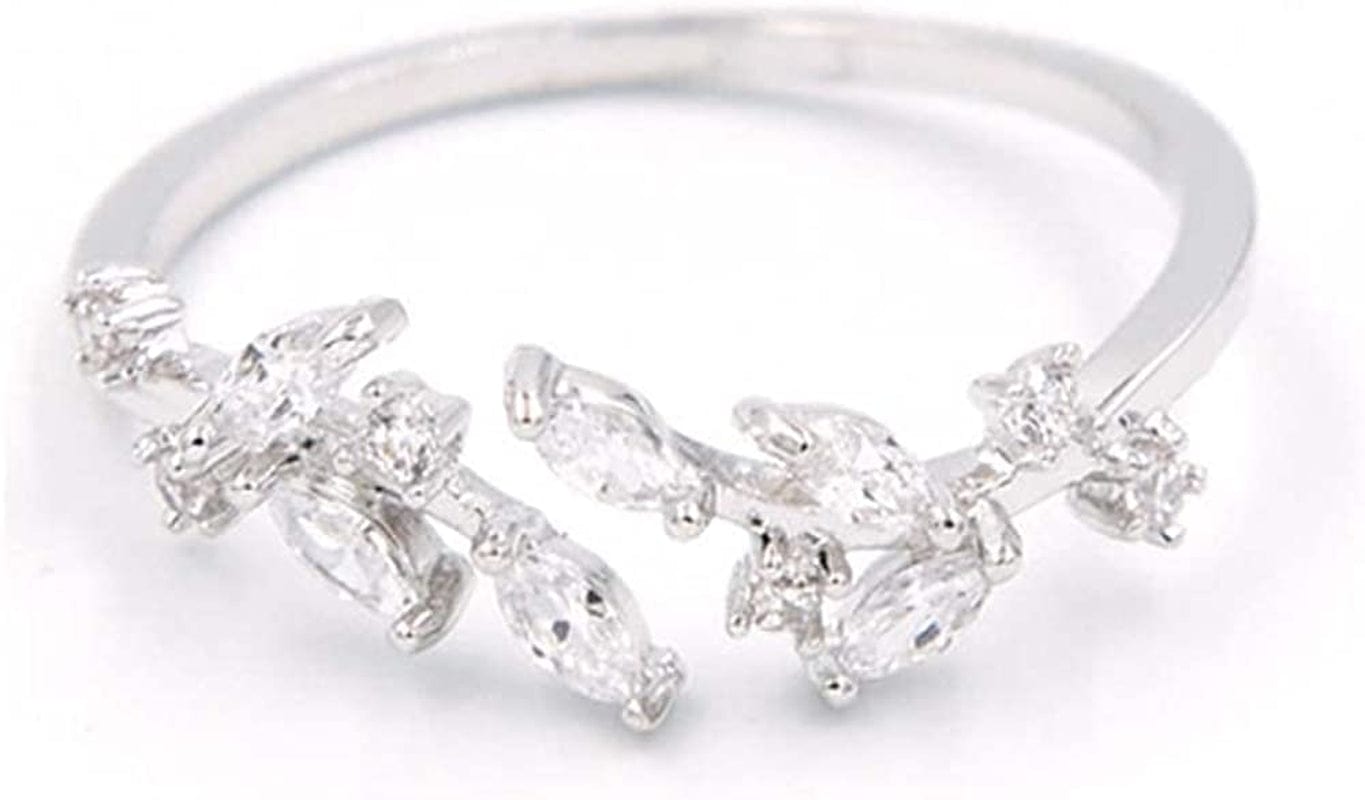 Double Leaf Wrap Rings for Women Dainty Zircon Rings Adjustable Hypoallergenic leaf