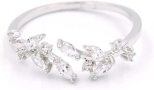 Double Leaf Wrap Rings for Women Dainty Zircon Rings Adjustable Hypoallergenic leaf
