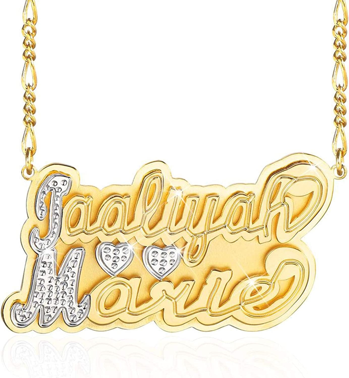 Double Plated Nameplate Name Necklace Custom Heart Necklace Personalized Two Tone Gold and Silver Custom Name Necklace for Women Teen Girls Jewelry Gift Gold and Silver Style 5