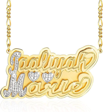 Double Plated Nameplate Name Necklace Custom Heart Necklace Personalized Two Tone Gold and Silver Custom Name Necklace for Women Teen Girls Jewelry Gift Gold and Silver Style 5