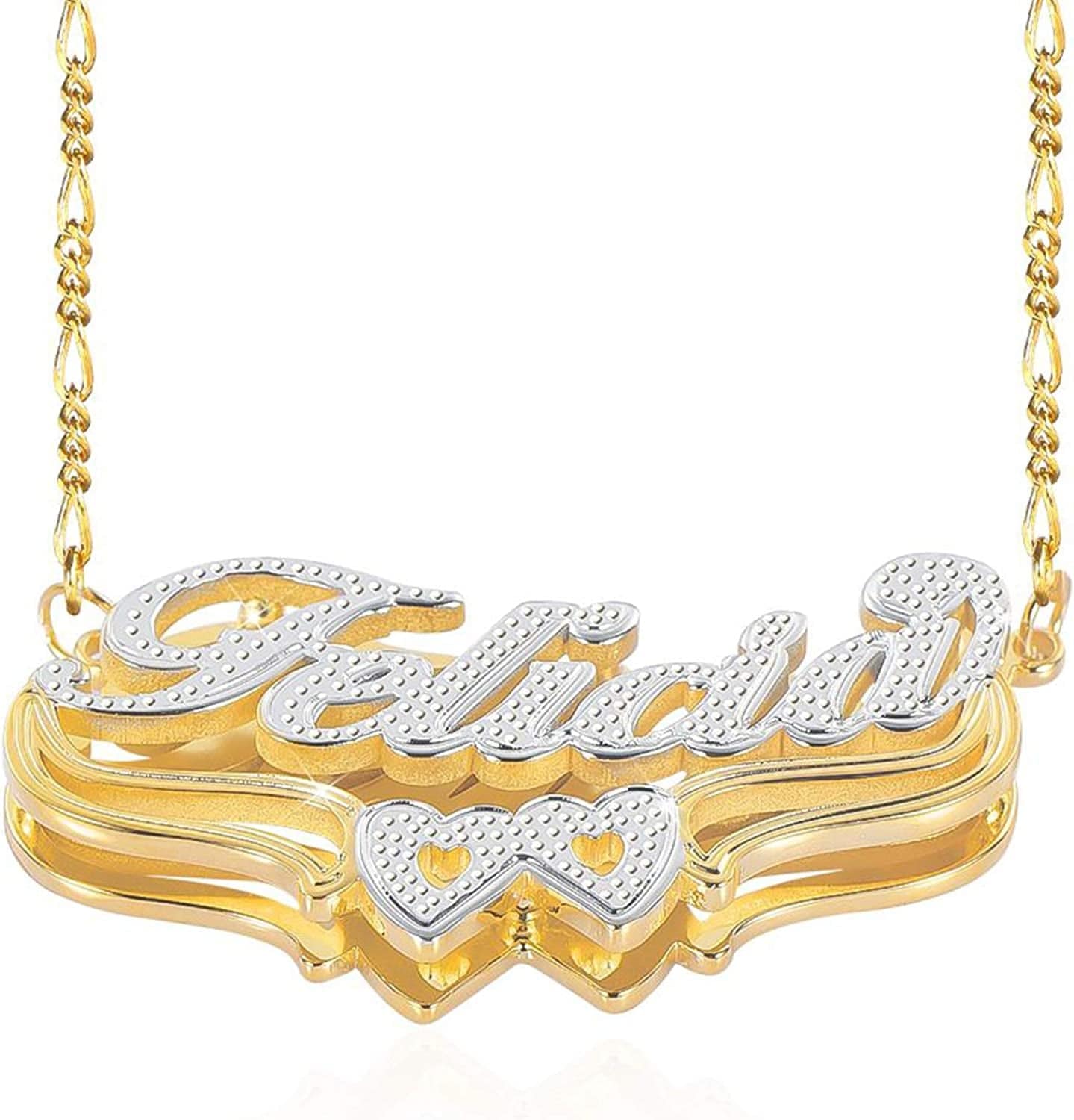Double Plated Nameplate Name Necklace Custom Heart Necklace Personalized Two Tone Gold and Silver Custom Name Necklace for Women Teen Girls Jewelry Gift A3-Gold and Silver Style 1