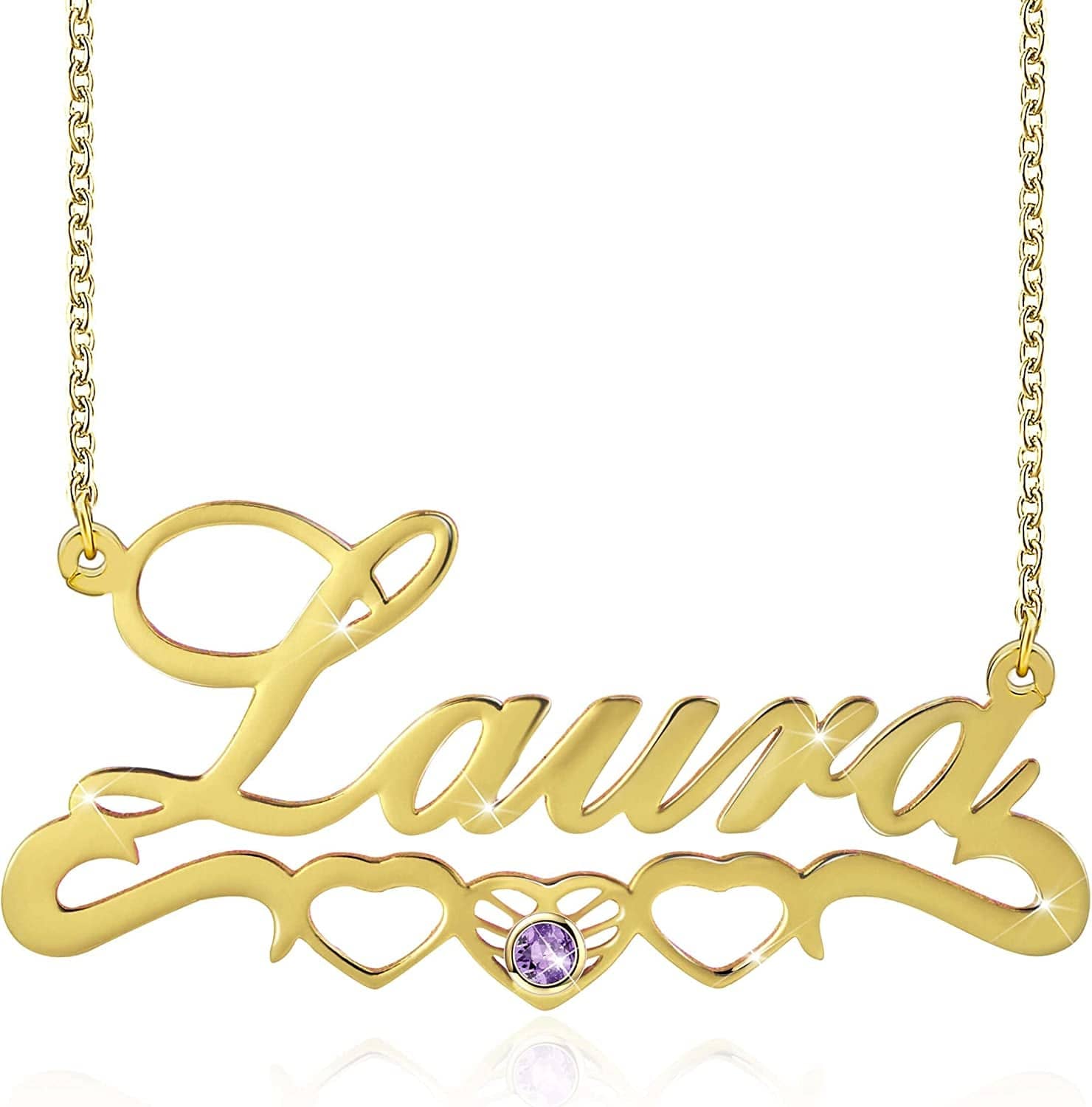 Double Plated Nameplate Name Necklace Custom Heart Necklace Personalized Two Tone Gold and Silver Custom Name Necklace for Women Teen Girls Jewelry Gift Custom Name Necklace