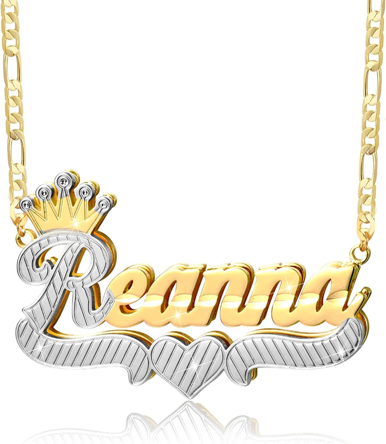Double Plated Nameplate Name Necklace Custom Heart Necklace Personalized Two Tone Gold and Silver Custom Name Necklace for Women Teen Girls Jewelry Gift A2-Gold and Silver Style 7