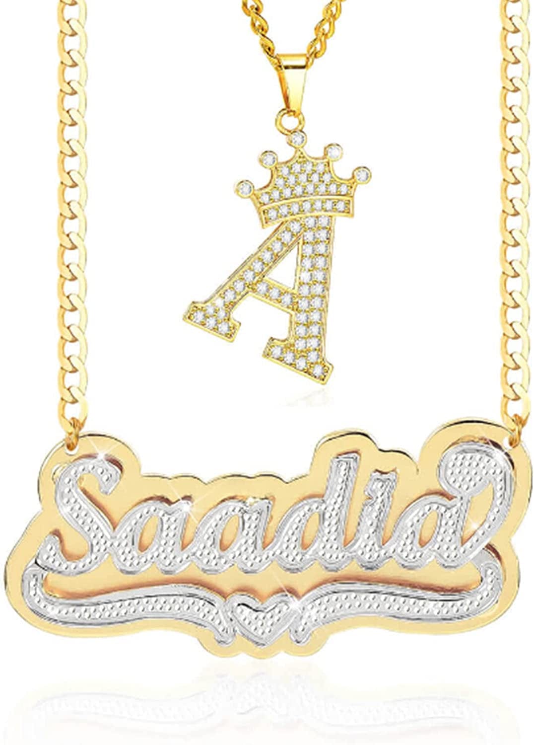 Double Plated Nameplate Name Necklace Custom Heart Necklace Personalized Two Tone Gold and Silver Custom Name Necklace for Women Teen Girls Jewelry Gift Z -Jewelry Set-5