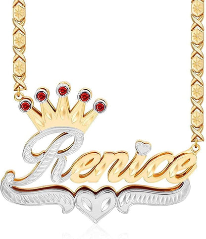 Double Plated Nameplate Name Necklace Custom Heart Necklace Personalized Two Tone Gold and Silver Custom Name Necklace for Women Teen Girls Jewelry Gift B3-Gold and Silver Necklace with Crown