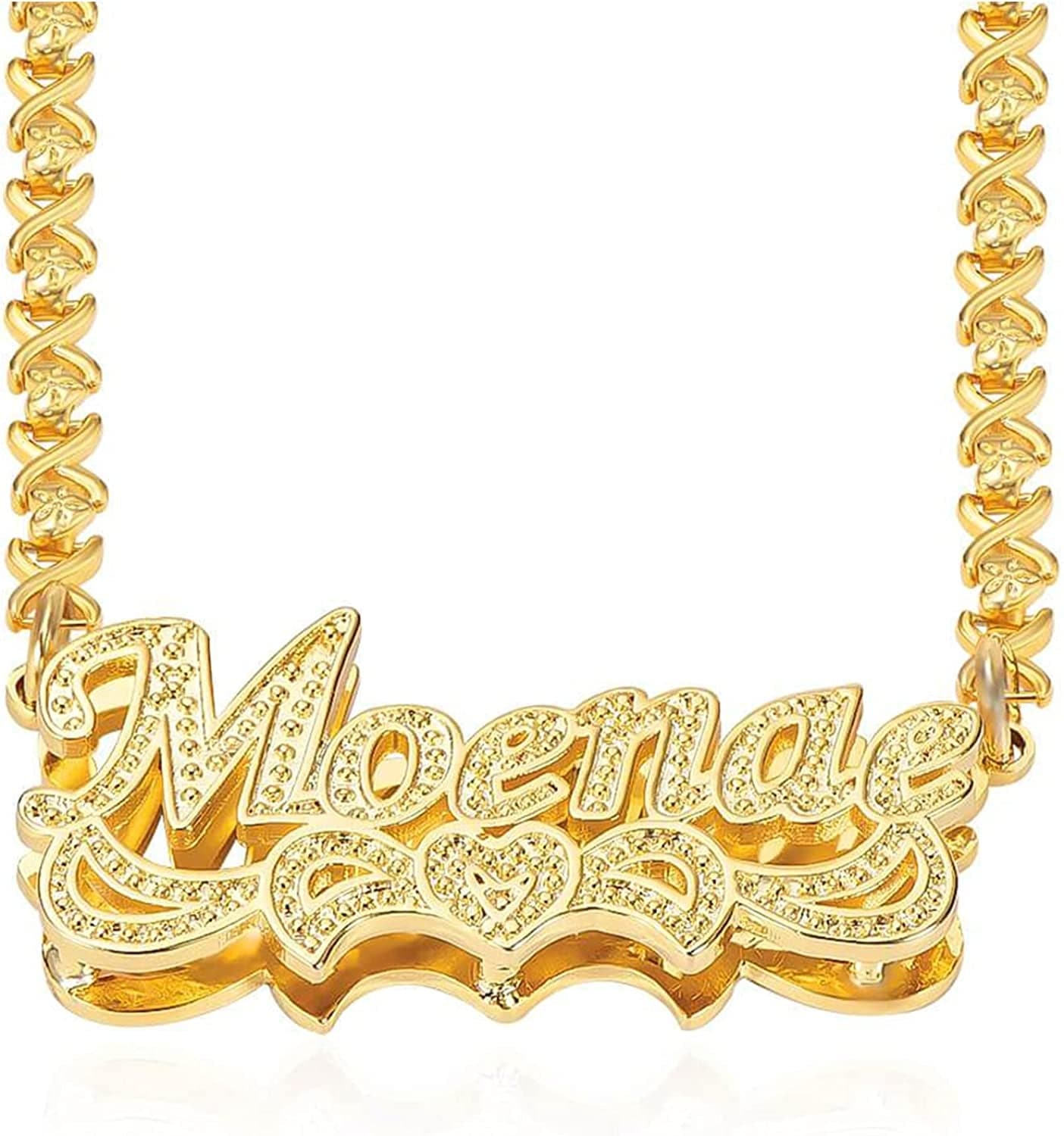 Double Plated Nameplate Name Necklace Custom Heart Necklace Personalized Two Tone Gold and Silver Custom Name Necklace for Women Teen Girls Jewelry Gift Shiny Gold Style 16