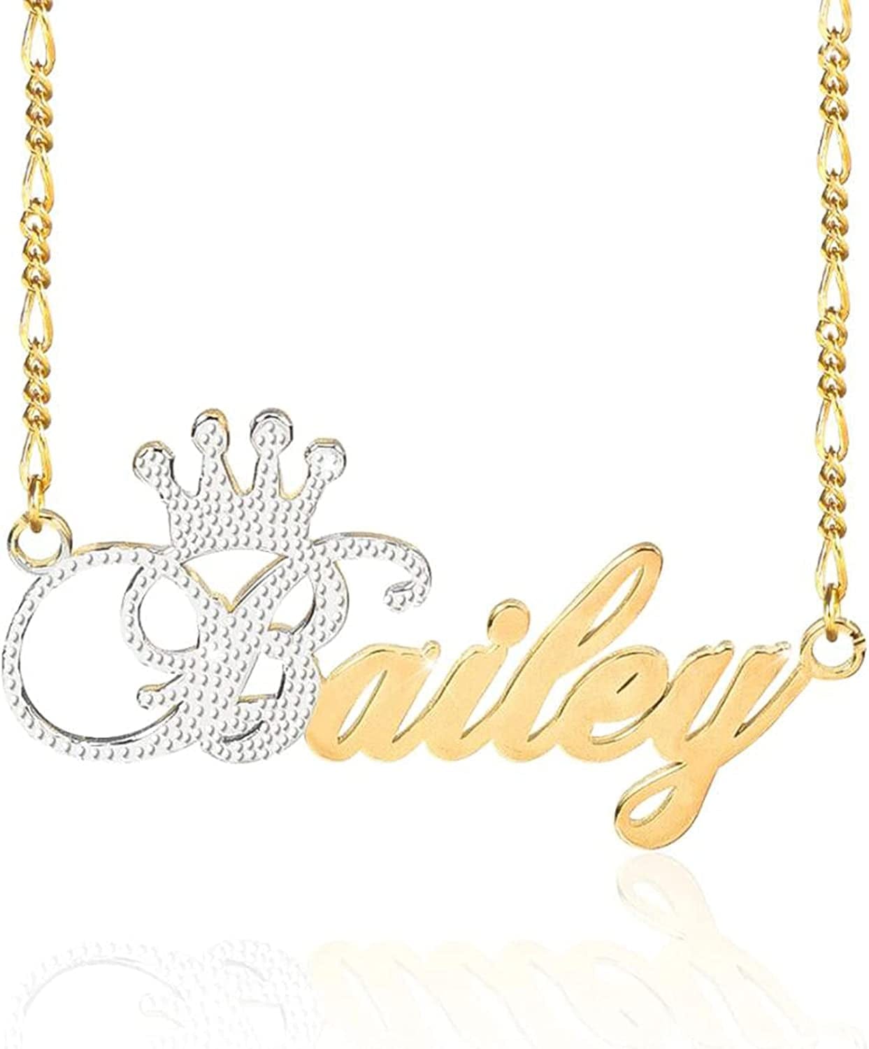 Double Plated Nameplate Name Necklace Custom Heart Necklace Personalized Two Tone Gold and Silver Custom Name Necklace for Women Teen Girls Jewelry Gift R1-Gold and Silver Style 20