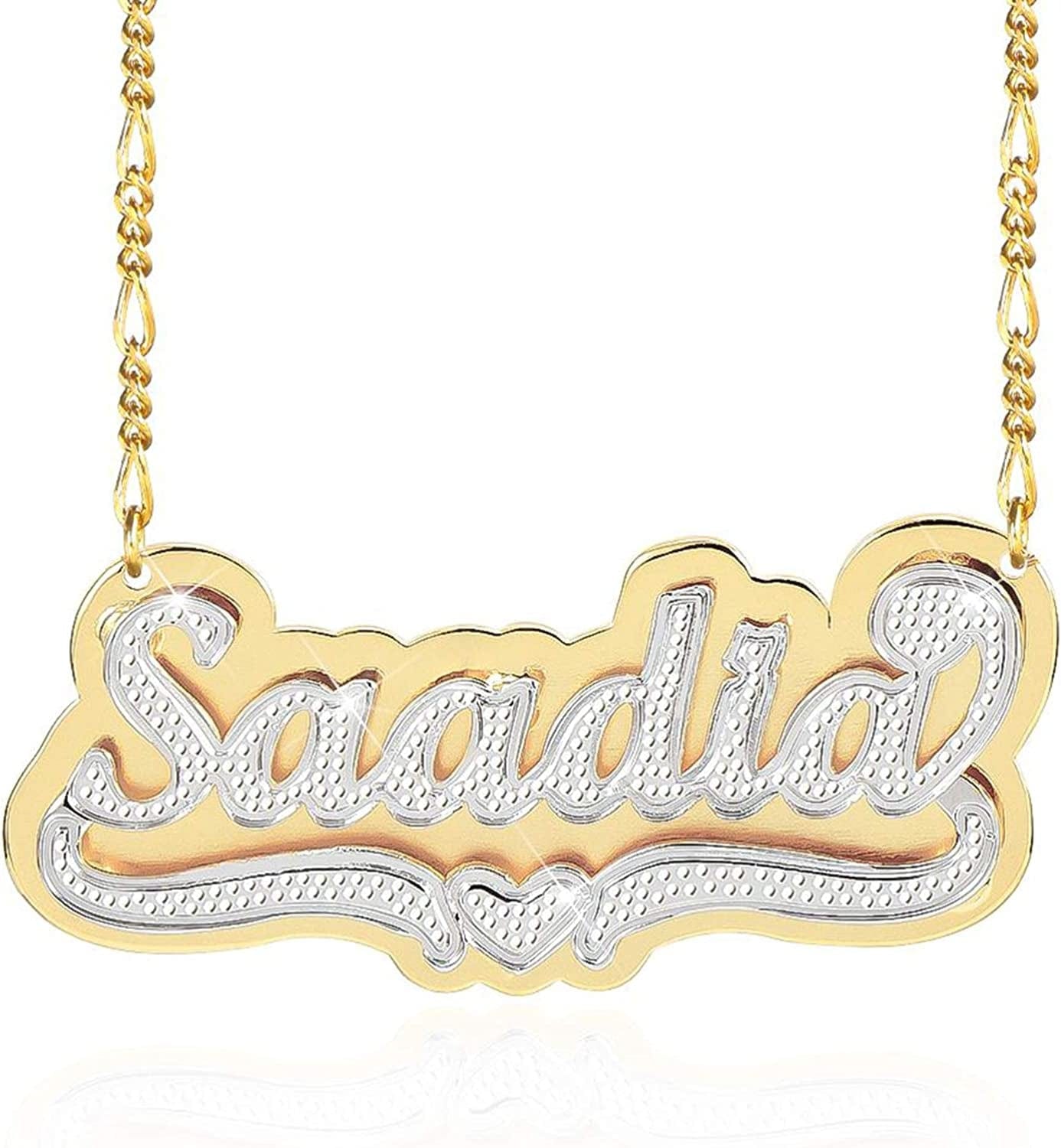 Double Plated Nameplate Name Necklace Custom Heart Necklace Personalized Two Tone Gold and Silver Custom Name Necklace for Women Teen Girls Jewelry Gift Gold and Silver Style 9