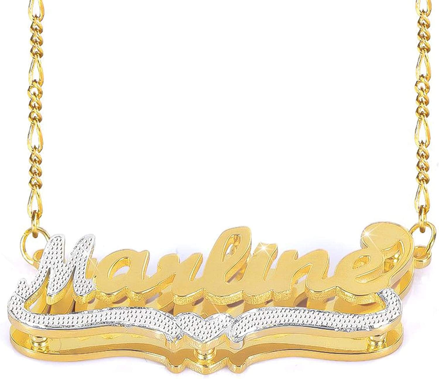 Double Plated Nameplate Name Necklace Custom Heart Necklace Personalized Two Tone Gold and Silver Custom Name Necklace for Women Teen Girls Jewelry Gift Gold and Silver Style 6