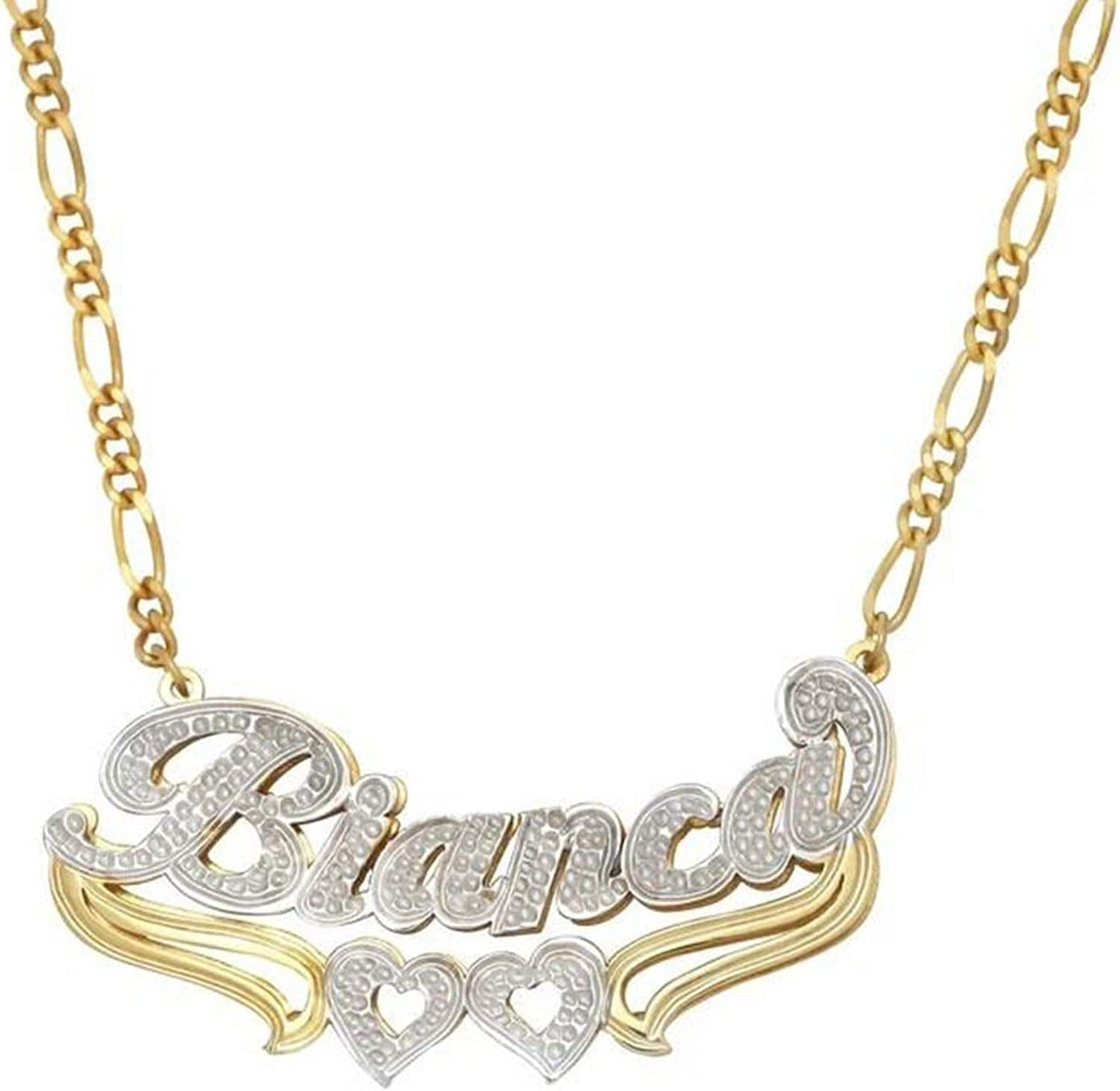 Double Plated Nameplate Name Necklace Custom Heart Necklace Personalized Two Tone Gold and Silver Custom Name Necklace for Women Teen Girls Jewelry Gift A4-Gold and Silver Style 1-1