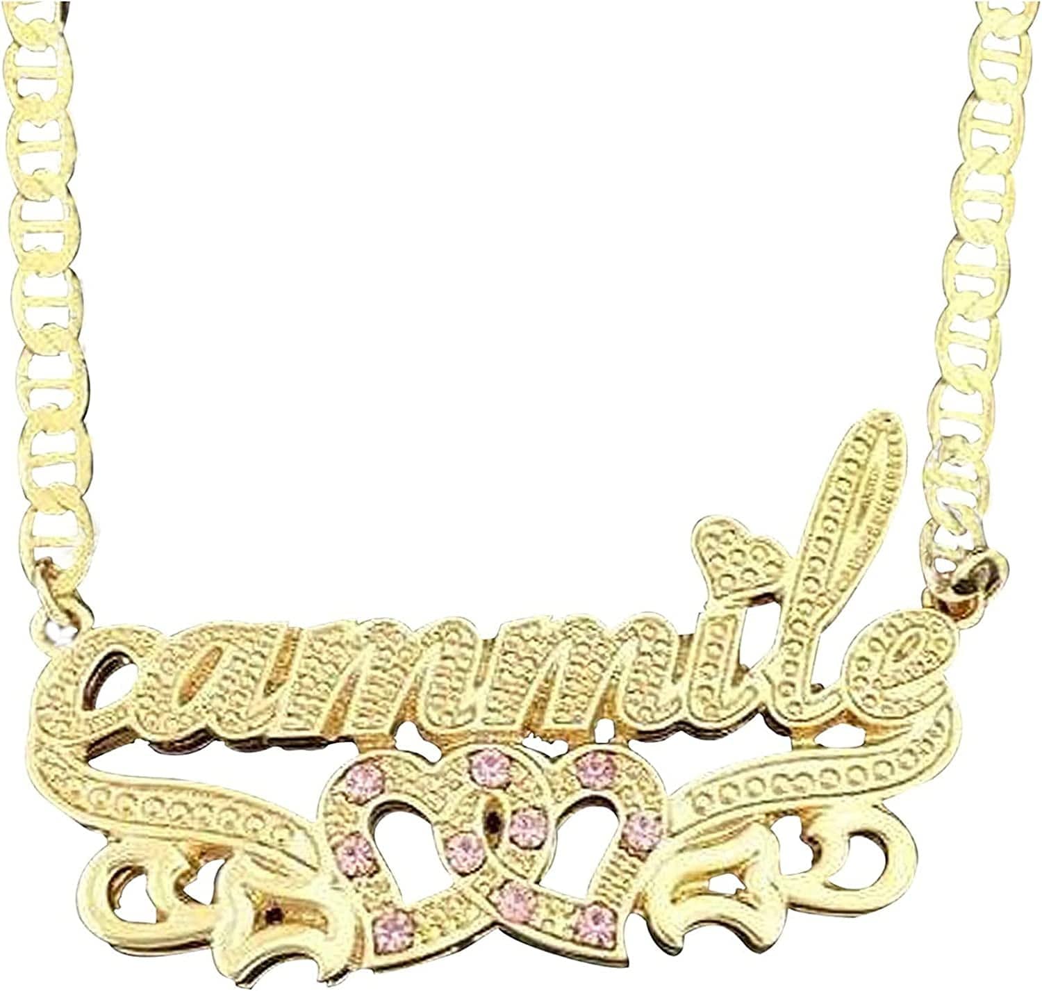 Double Plated Nameplate Name Necklace Custom Heart Necklace Personalized Two Tone Gold and Silver Custom Name Necklace for Women Teen Girls Jewelry Gift R2-Gold Style 15