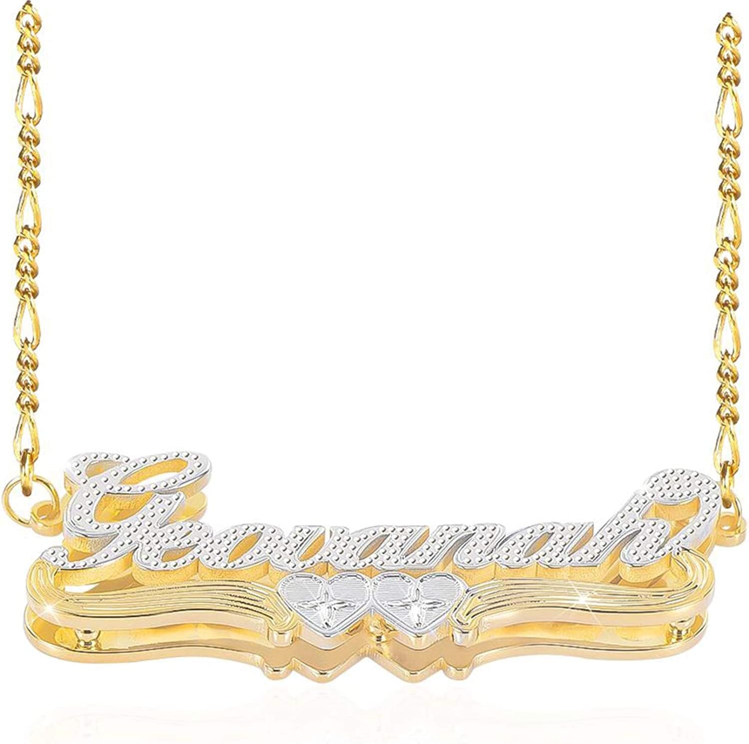 Double Plated Nameplate Name Necklace Custom Heart Necklace Personalized Two Tone Gold and Silver Custom Name Necklace for Women Teen Girls Jewelry Gift B2-Gold and Silver Necklace with Crown