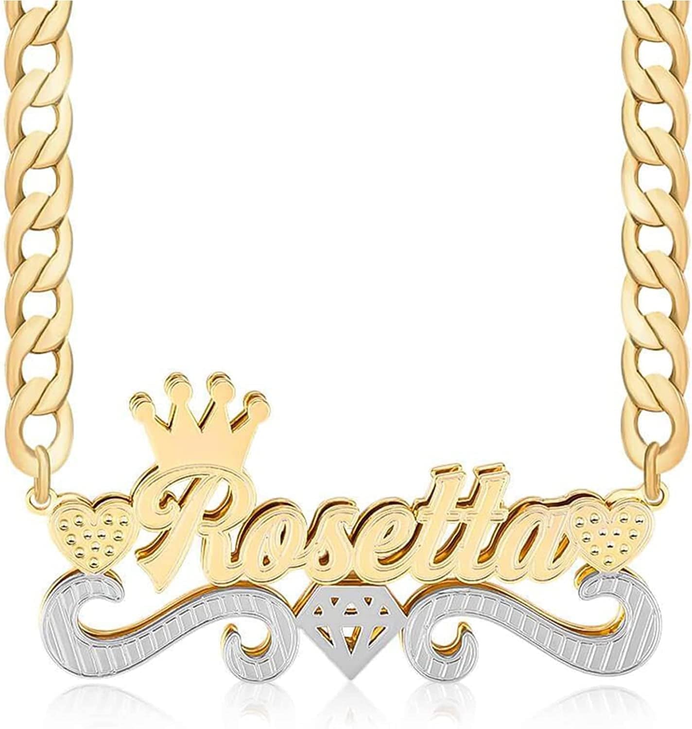Double Plated Nameplate Name Necklace Custom Heart Necklace Personalized Two Tone Gold and Silver Custom Name Necklace for Women Teen Girls Jewelry Gift Double Plated Name Necklace Style 22