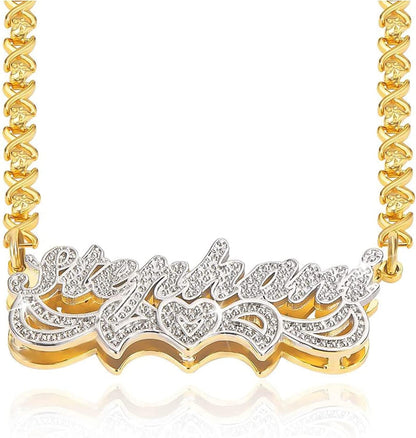 Double Plated Nameplate Name Necklace Custom Heart Necklace Personalized Two Tone Gold and Silver Custom Name Necklace for Women Teen Girls Jewelry Gift S1-Gold and Silver Style 17