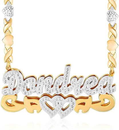 Double Plated Nameplate Name Necklace Custom Heart Necklace Personalized Two Tone Gold and Silver Custom Name Necklace for Women Teen Girls Jewelry Gift S2-Gold and Silver Style 19