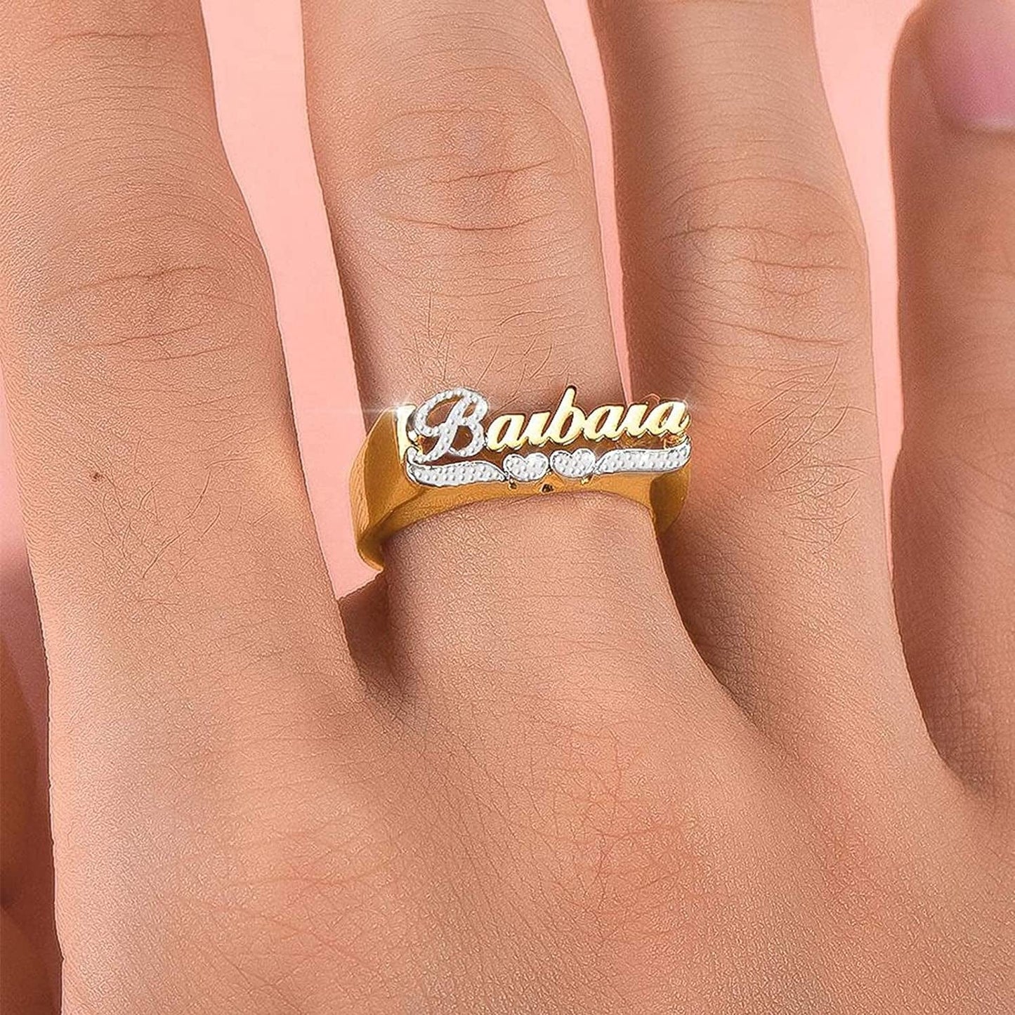 Double Plated Nameplate Name Necklace Custom Heart Necklace Personalized Two Tone Gold and Silver Custom Name Necklace for Women Teen Girls Jewelry Gift