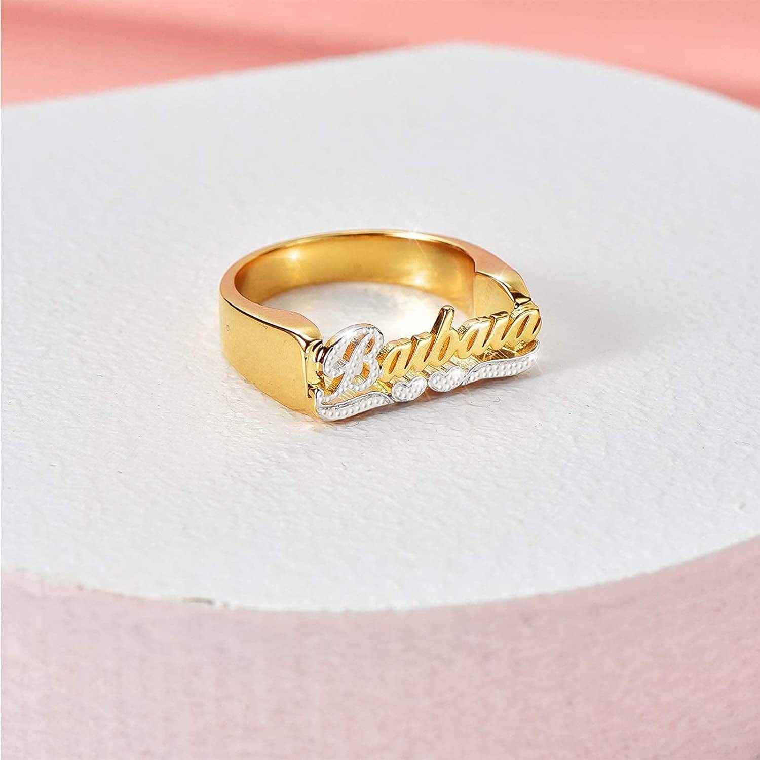 Double Plated Nameplate Name Necklace Custom Heart Necklace Personalized Two Tone Gold and Silver Custom Name Necklace for Women Teen Girls Jewelry Gift