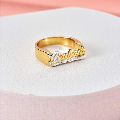 Double Plated Nameplate Name Necklace Custom Heart Necklace Personalized Two Tone Gold and Silver Custom Name Necklace for Women Teen Girls Jewelry Gift