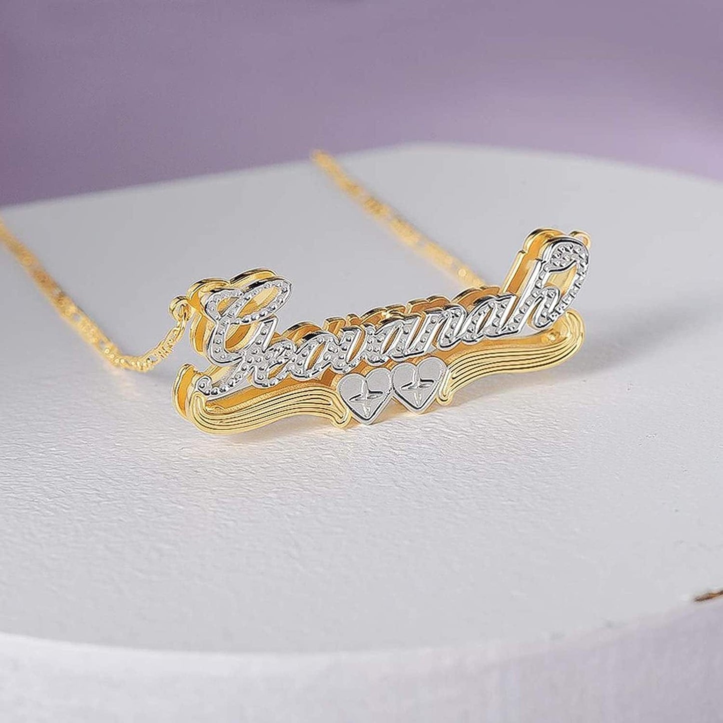Double Plated Nameplate Name Necklace Custom Heart Necklace Personalized Two Tone Gold and Silver Custom Name Necklace for Women Teen Girls Jewelry Gift