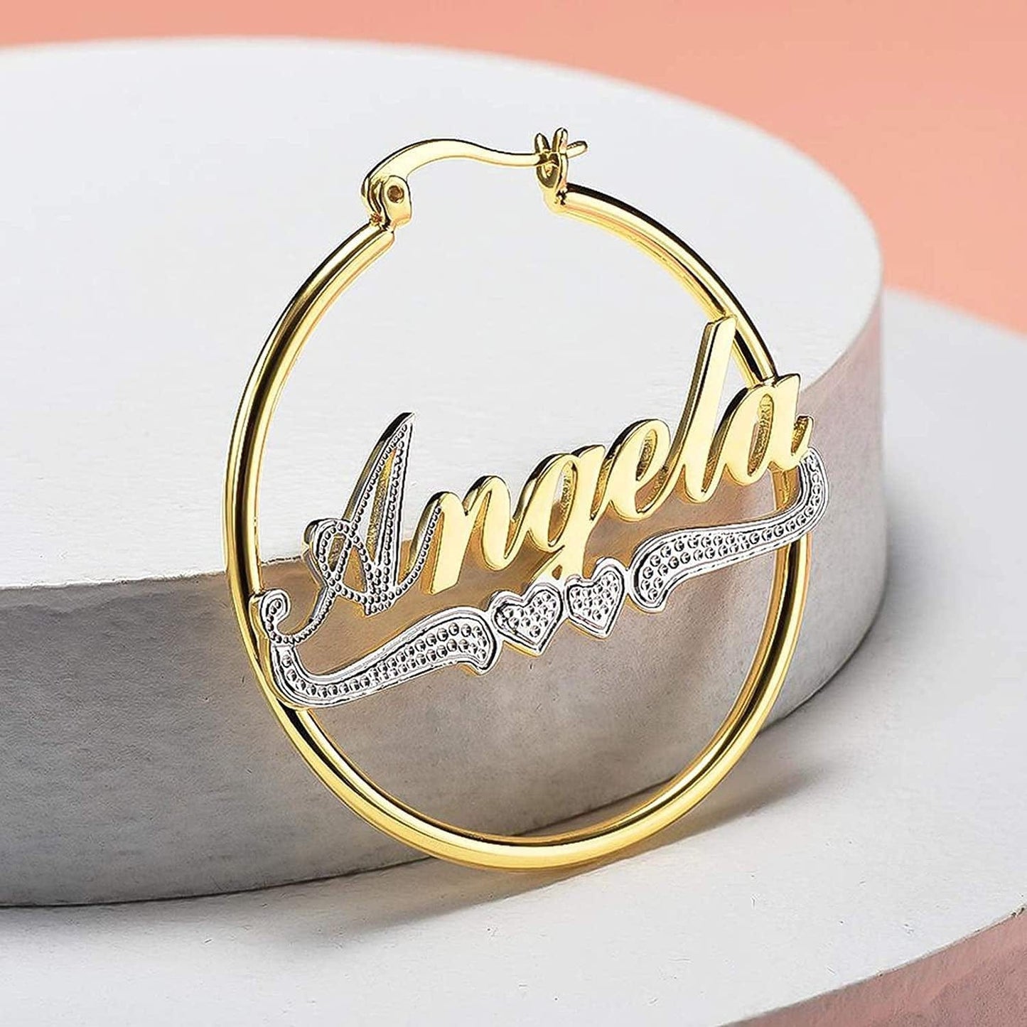 Double Plated Nameplate Name Necklace Custom Heart Necklace Personalized Two Tone Gold and Silver Custom Name Necklace for Women Teen Girls Jewelry Gift