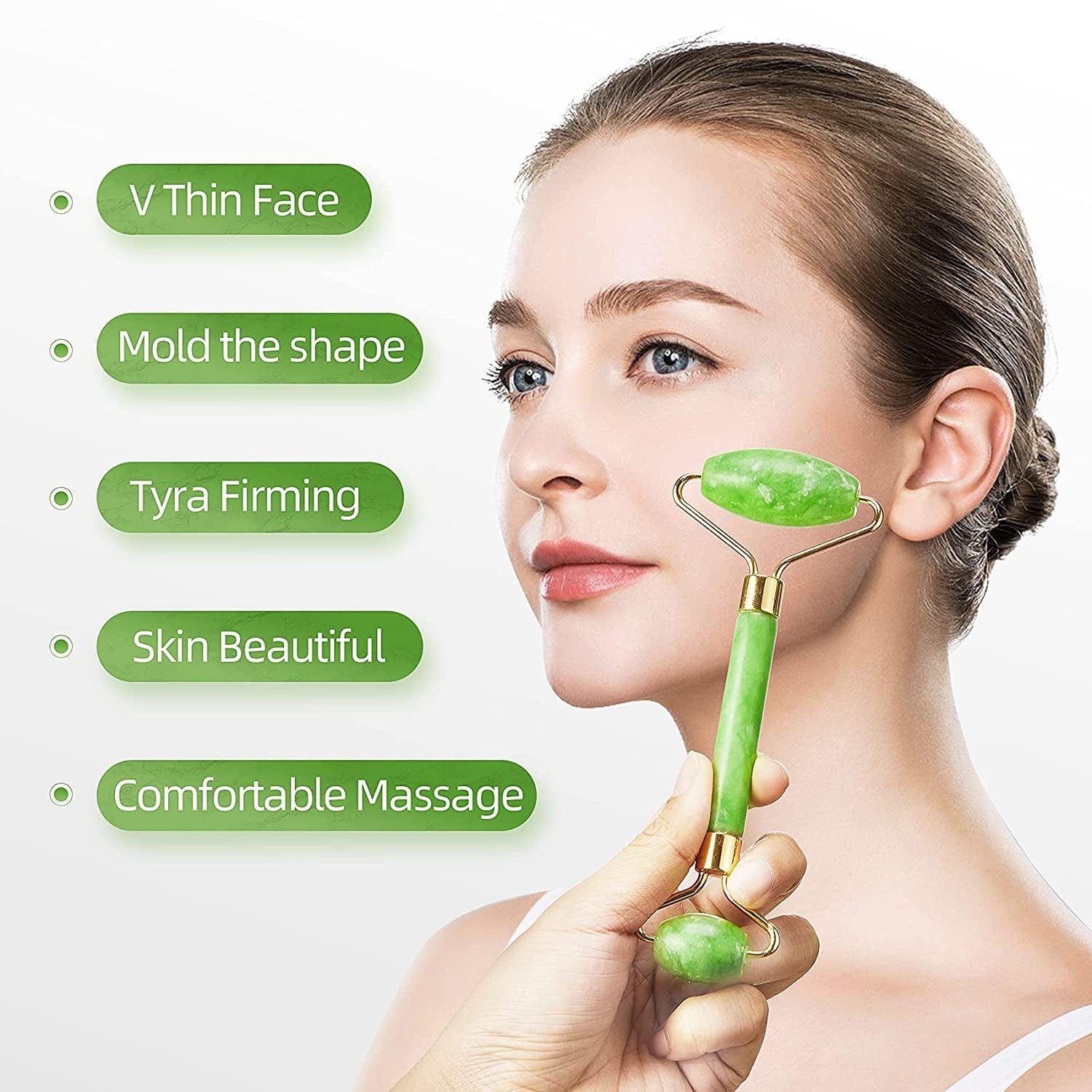 (Drawstring Pouch) Authentic Natural Stone Jade Roller for Face Eyes Neck Body Tool Jade Facial Roller anti Aging Skin Care Facial Massage Roller Noiseless Health & Beauty > Personal Care > Cosmetics > Cosmetic Tools > Skin Care Tools N/D   