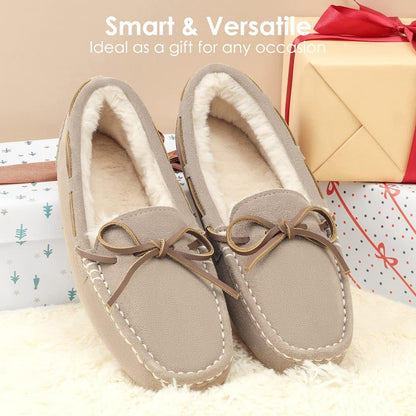 DREAM PAIRS Women'S House Slippers Indoor Outdoor Moccasin Fuzzy Fluffy Furry Loafers Suede Leather Warm Shoes