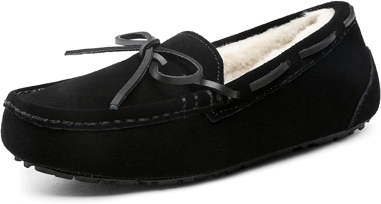 DREAM PAIRS Women'S House Slippers Indoor Outdoor Moccasin Fuzzy Fluffy Furry Loafers Suede Leather Warm Shoes