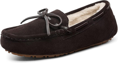 DREAM PAIRS Women'S House Slippers Indoor Outdoor Moccasin Fuzzy Fluffy Furry Loafers Suede Leather Warm Shoes