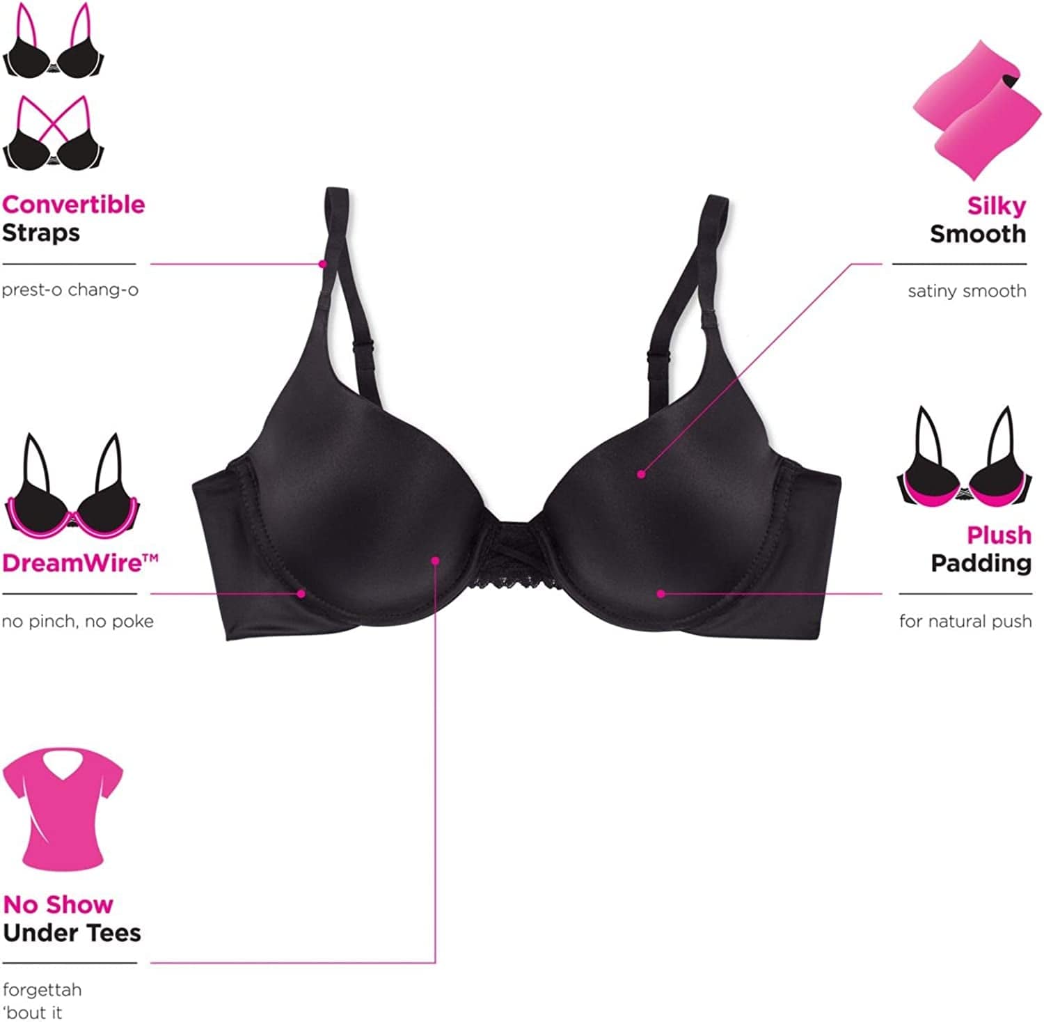 Dreamwire Underwire Bra, No-Poke Push-Up Bra, Moderate Coverage, Convertible T-Shirt Bra