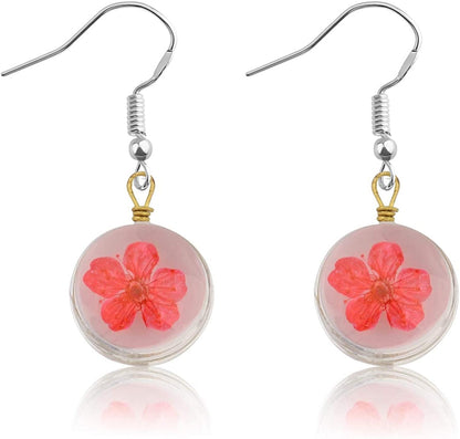 Dried Flower Earring Pressed Flower Jewelry Boho Sunflower Earring Set Pressed Wild Flower Pendant Gift for Her pink flower