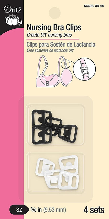 Dritz 56698-12-66 Bra Clips, 1/2-Inch, Black, White 4 Count 3/8-Inch